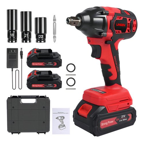 Taladro atornillador inalámbrico Llave De Impacto Pistola 12.7mm Linsen Bs01 con 2 baterías con maletín de transporte Rojo - $ 470.19