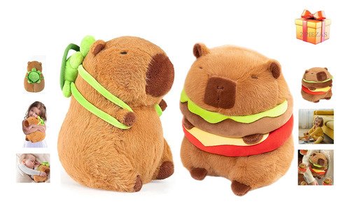 2 Piezas Peluche Muñeco Juguete Capibara Realista Lindo Con Tortuga Y Hamburguesa, Peluche De Navidad, Cumpleaños, Pascua, Día De San Valentín, Regalo Para Niños Y Niñas - $ 116.01