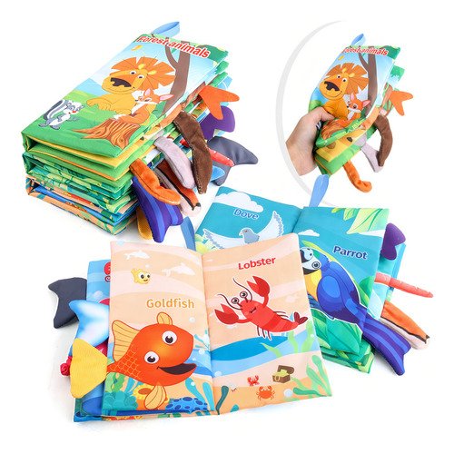 3pcs Libro Tela Impermeable Bebé Con Cola Animal Educación Color Azul - $ 156.14