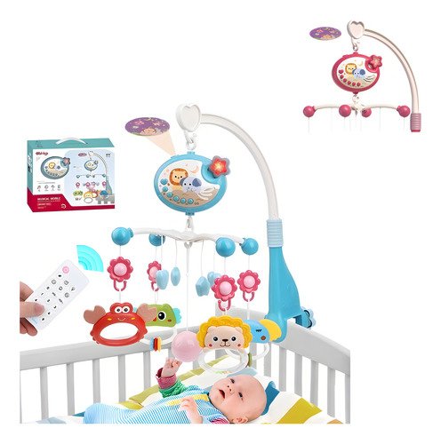 Brazo Móvil Musical Para Cuna KIDDOS Sonajero Giratoria Proyector Con Mordederas Y Control Remoto Color Azul - $ 236.55