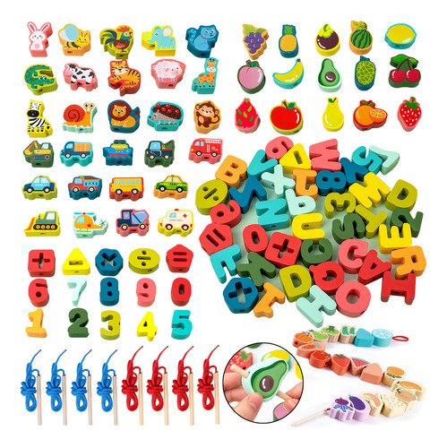 Juguetes Montessori Niños 86 Pcs Juguete De Enhebrar Cuentas - $ 224.48
