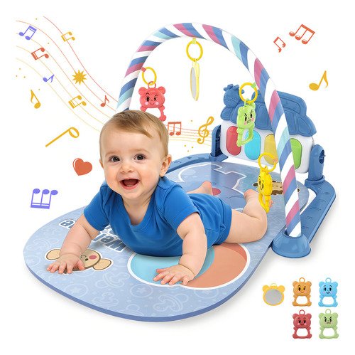 Zacro Gimnasio Acolchado Tapete Bebe Alfombra Infantil Con Pianoy Música, Tapete De Juego Para Bebés De 0-6 Meses, cojín Más Grueso, Más Suave Y Cómodo, Tapete De Juego Con 5 Juguetes Acoplables - $ 248